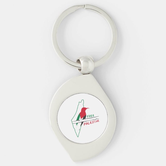 Palestinian flag map bird  keychain (Front)