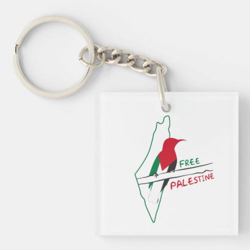 Palestinian flag map bird keychain