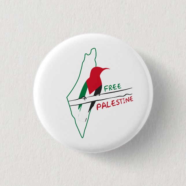 Palestinian flag map bird keychain button (Front)