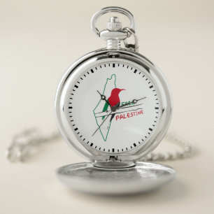 Palestinian flag map bird pocket watch