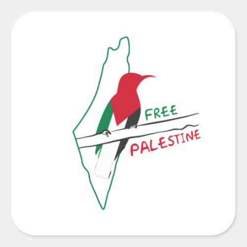 Palestinian flag map bird  square sticker