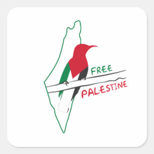 Palestinian flag map bird square sticker