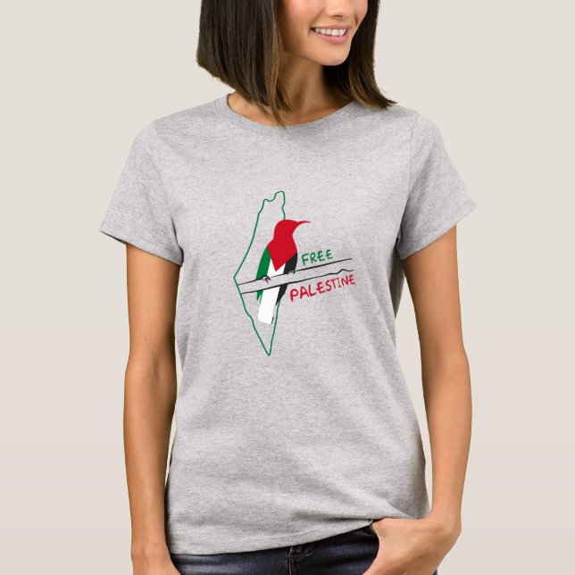 Palestinian flag map bird T-Shirt (Front)