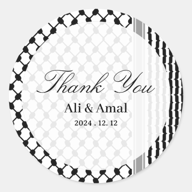 Palestinian Hatta Keffiyeh Thank You Wedding Classic Round Sticker (Front)