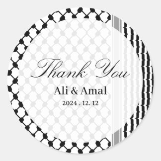 Palestinian Hatta Keffiyeh Thank You Wedding Classic Round Sticker
