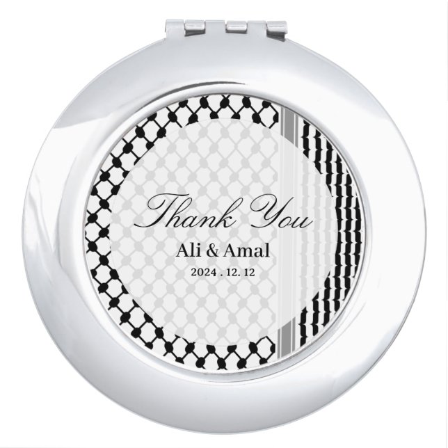 Palestinian Hatta Keffiyeh Thank You Wedding Compact Mirror (Front)