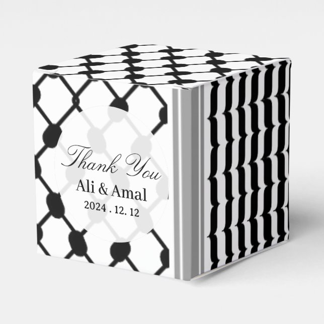 Palestinian Hatta Keffiyeh Thank You Wedding Favor Boxes (Front Side)