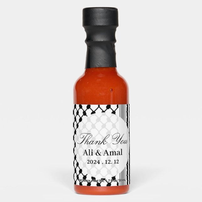 Palestinian Hatta Keffiyeh Thank You Wedding Favor Hot Sauces (Front)