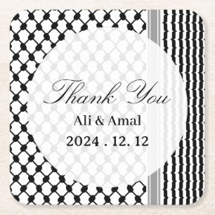 Palestinian Hatta Keffiyeh Thank You Wedding Square Paper Coaster