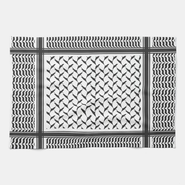 Palestinian Joranian kuffiya black and white Kitchen Towel (Horizontal)