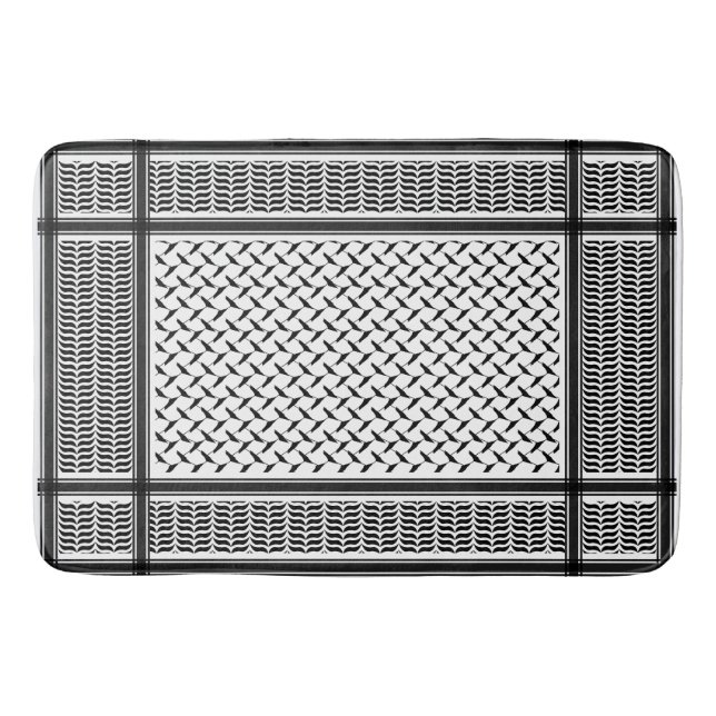 Palestinian Joranian kuffiya black & white shemag Bath Mat (Front)