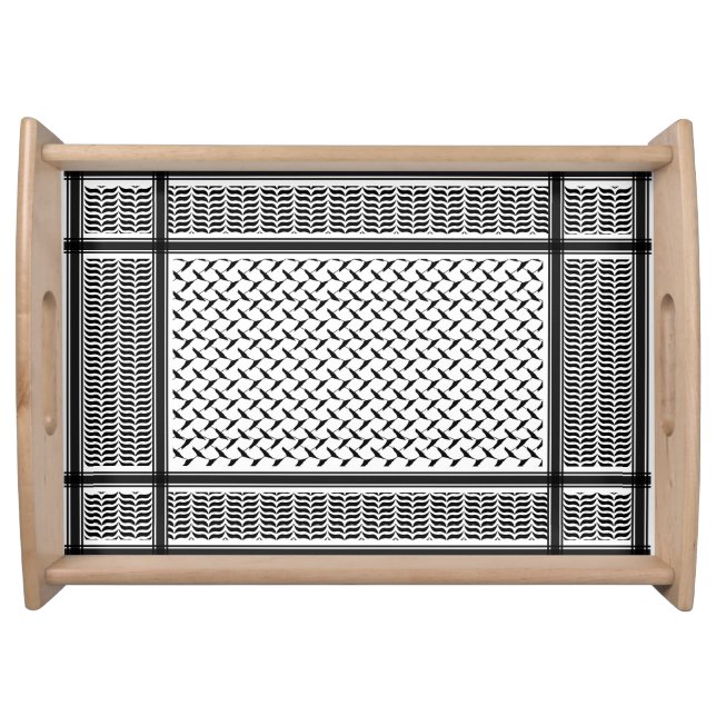 Palestinian Joranian kuffiya black & white shemag Serving Tray (Front)