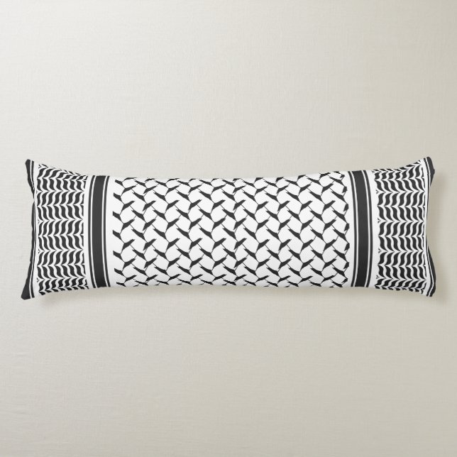 Palestinian Joranian kuffiya black & white shemagh Body Pillow (Front)