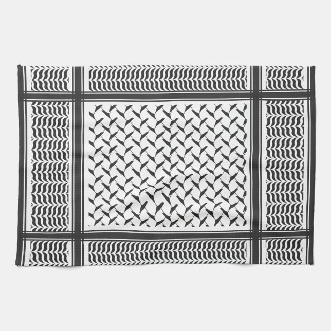 Palestinian Joranian kuffiya black & white shemagh Kitchen Towel (Horizontal)