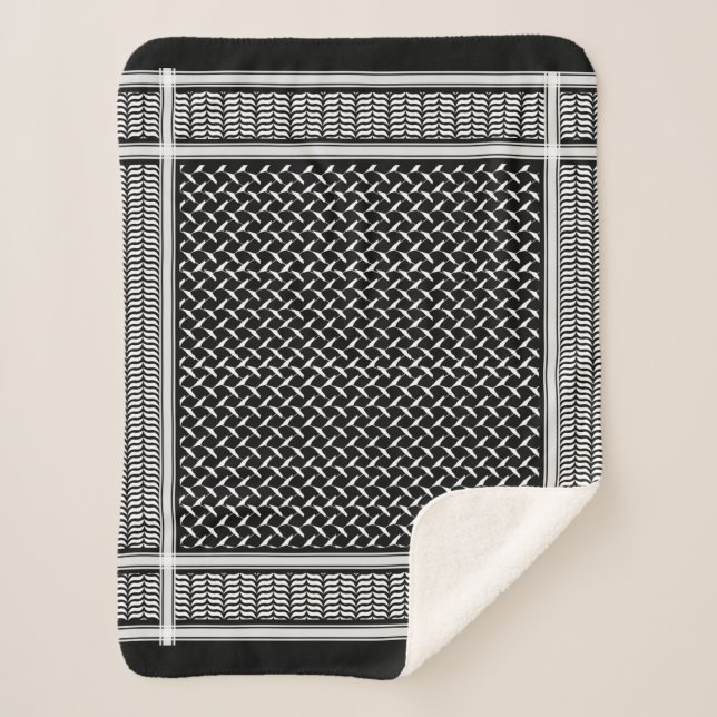 Palestinian Kufiya | black Keffiyeh Tapestry Sherpa Blanket (Front)