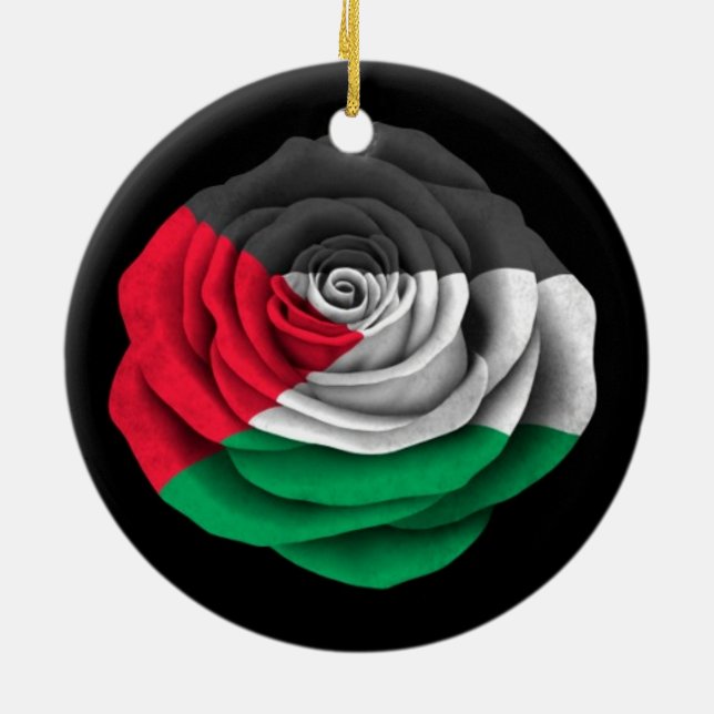 Palestinian Rose Flag on Black Ceramic Ornament (Back)