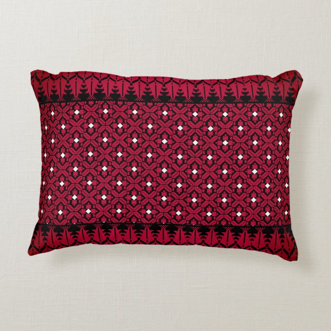 Palestinian Tatreez Embroidery Art Printed Design  Accent Pillow (Back)