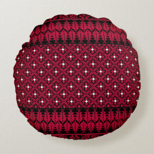 Palestinian Tatreez Embroidery Art Printed Design Round Pillow