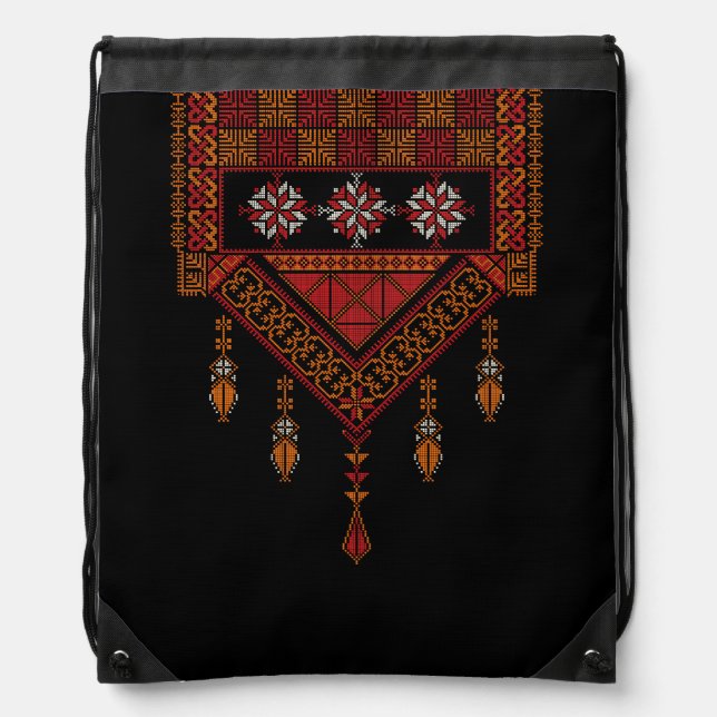 Palestinian Tatreez Embroidery | palestine Art  Drawstring Bag (Front)