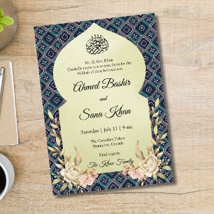 Palestinian Tatreez Muslim Wedding Invitation card