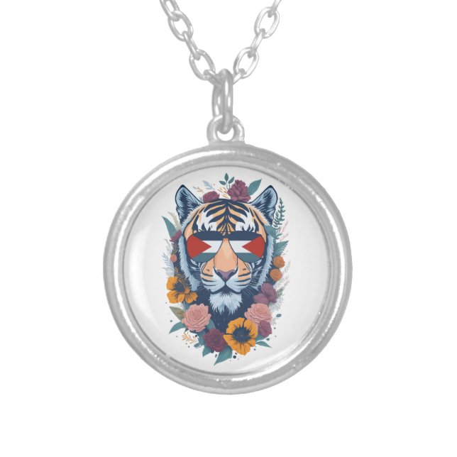 Palestinian tiger - Palestine FLAG Silver Plated Necklace (Front)