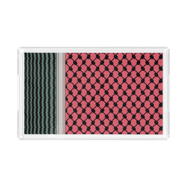 Palestinian watermelon Hatta Keffiyeh Kufiya Folk Acrylic Tray (Front)