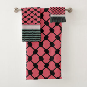 Palestinian watermelon Hatta Keffiyeh Kufiya Folk Bath Towel Set