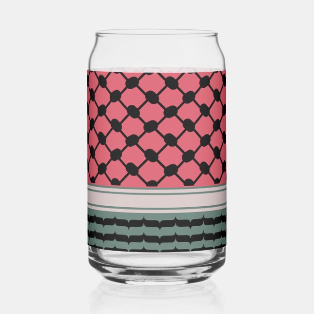 Palestinian watermelon Hatta Keffiyeh Kufiya Folk Can Glass (Front)