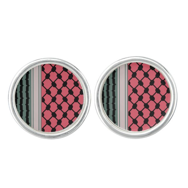 Palestinian watermelon Hatta Keffiyeh Kufiya Folk Cufflinks (Front)