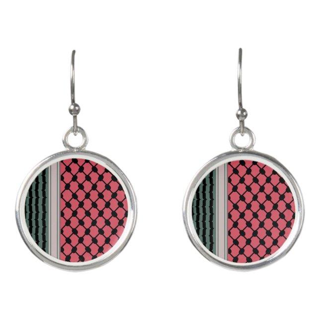 Palestinian watermelon Hatta Keffiyeh Kufiya Folk Earrings (Front)