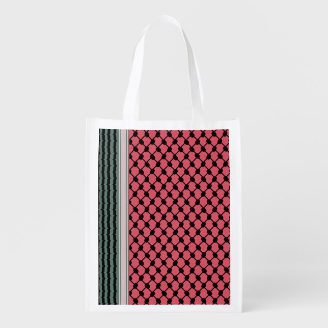 Palestinian watermelon Hatta Keffiyeh Kufiya Folk Grocery Bag (Front)