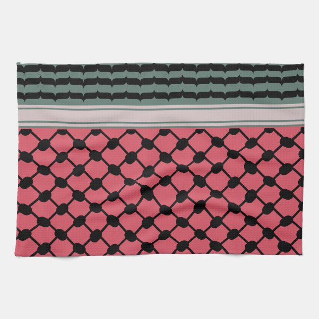 Palestinian watermelon Hatta Keffiyeh Kufiya Folk Kitchen Towel (Horizontal)