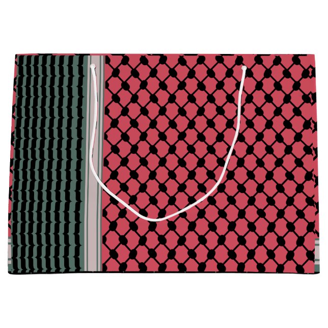 Palestinian watermelon Hatta Keffiyeh Kufiya Folk Large Gift Bag (Front)