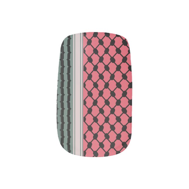 Palestinian watermelon Hatta Keffiyeh Kufiya Folk Minx Nail Art (Left Thumb)