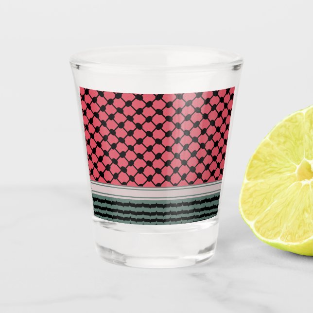 Palestinian watermelon Hatta Keffiyeh Kufiya Folk Shot Glass (Front)