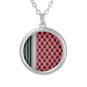 Palestinian watermelon Hatta Keffiyeh Kufiya Folk Silver Plated Necklace