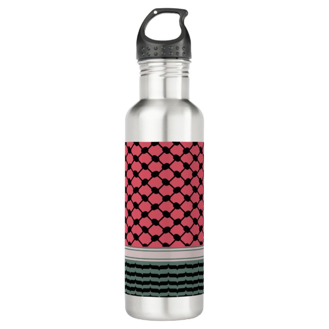 Palestinian watermelon Hatta Keffiyeh Kufiya Folk Stainless Steel Water Bottle (Front)