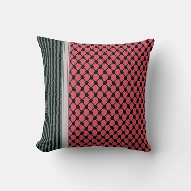 Palestinian watermelon Hatta Keffiyeh Kufiya Folk Throw Pillow (Front)