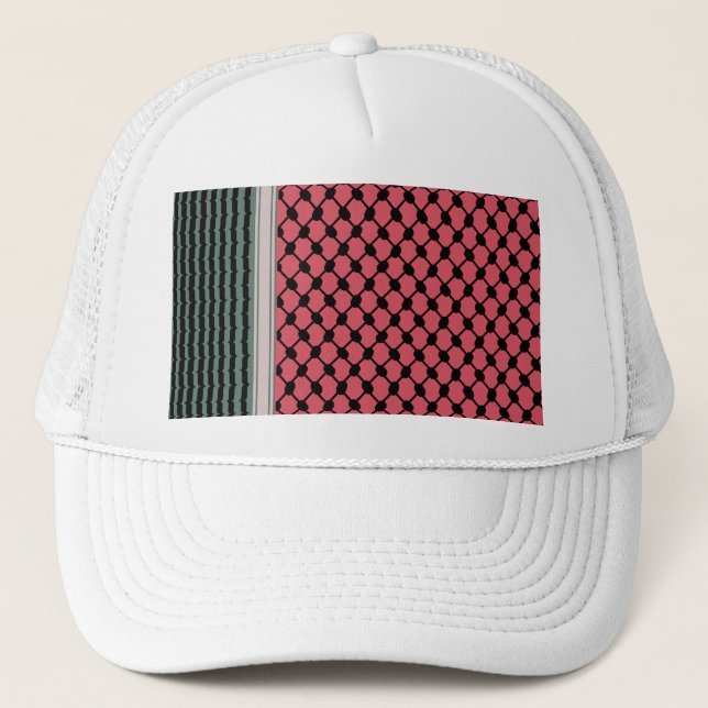Palestinian watermelon Hatta Keffiyeh Kufiya Folk Trucker Hat (Front)