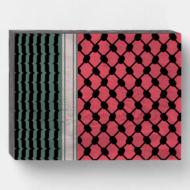Palestinian watermelon Hatta Keffiyeh Kufiya Folk Wooden Box Sign (Front Horizontal)