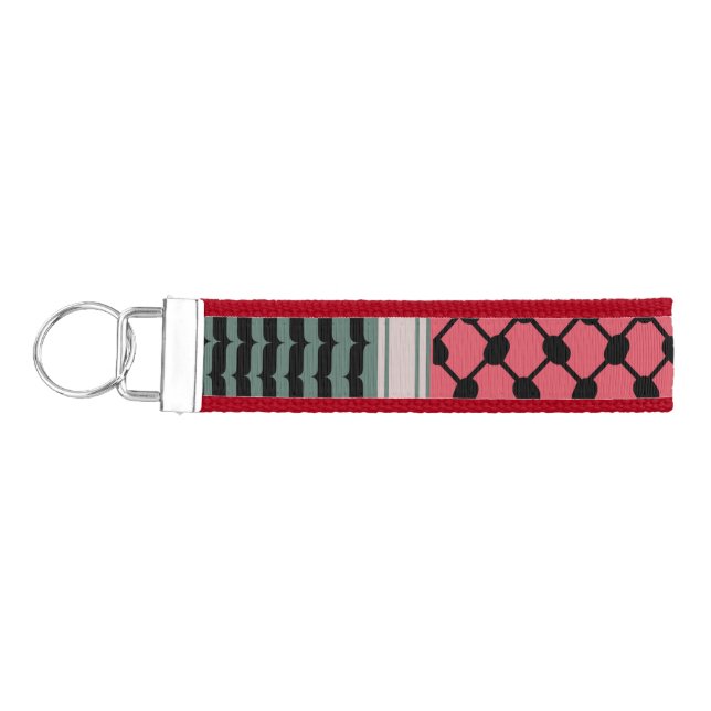 Palestinian watermelon Hatta Keffiyeh Kufiya Folk Wrist Keychain (Keys on Left)