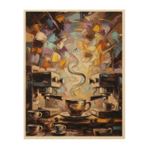 Palette Knife Art Print: Mug, Leaf & Coffee Bean