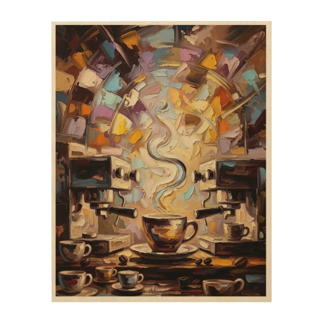 Palette Knife Art Print: Mug, Leaf & Coffee Bean (Front)