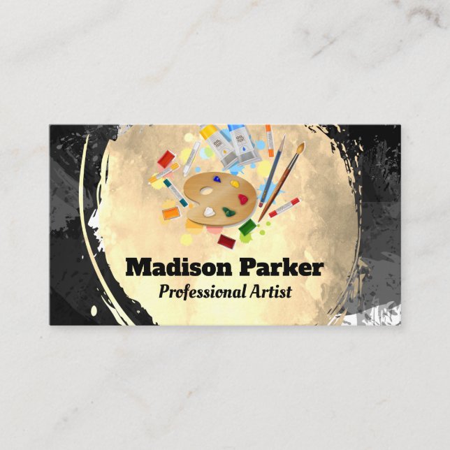Palette Paint Brushes | Modern Art Business Card (Front)