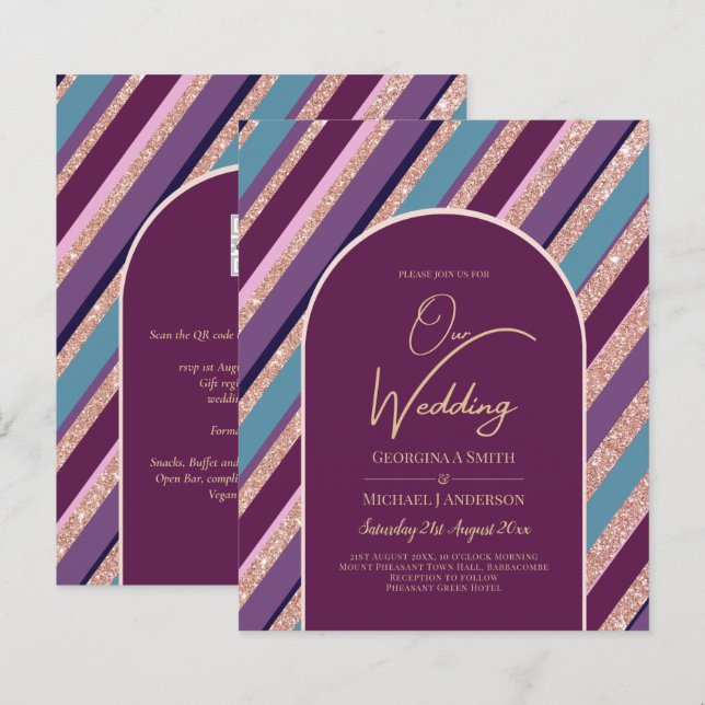 Palette Plum Purple Turquoise Rose Gold Wedding (Front/Back)