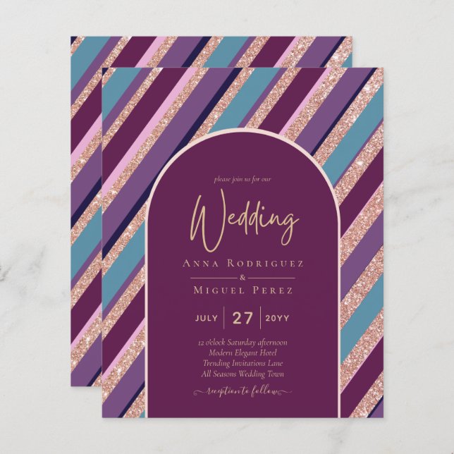 Palette Plum Purple Turquoise Rose Gold Wedding (Front/Back)