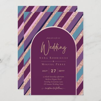 Palette Plum Purple Turquoise Rose Gold Wedding Invitation
