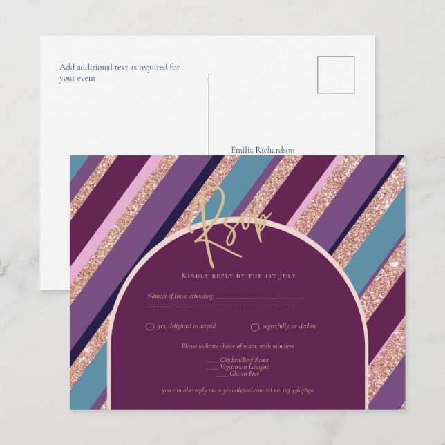 Palette Plum Purple Turquoise Rose Gold Wedding Postcard (Front/Back)