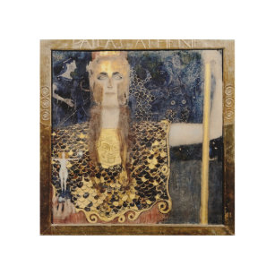 Pallas Athena by George Klimt,Enhanced by the gold Wood Wall Art