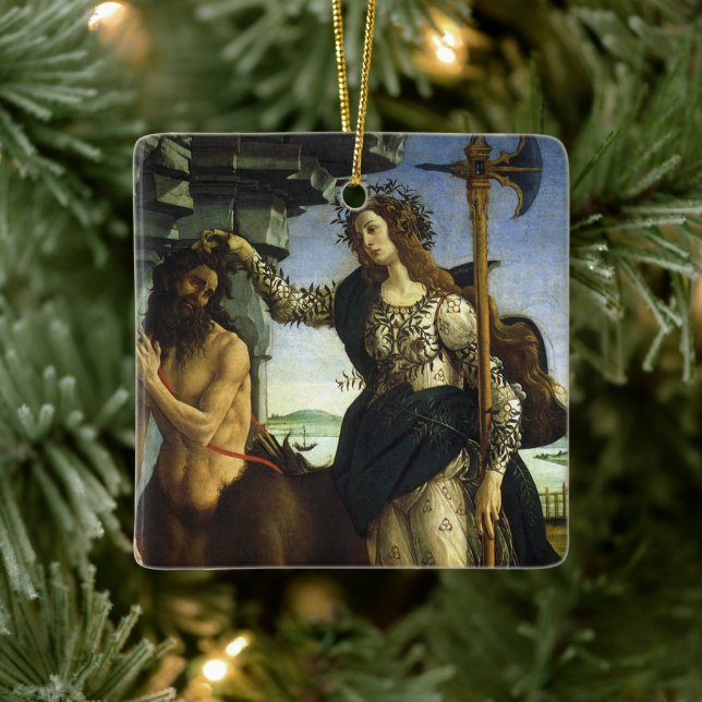 Pallas (Minerva) and Centaur by Sandro Botticelli Ceramic Ornament (Tree)